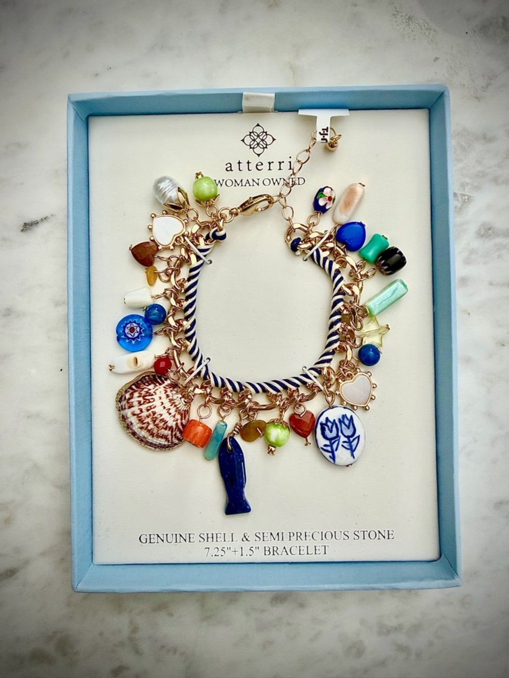 Atterri Charm Bracelet Shell & Semi-Precious Stone Blue Accent